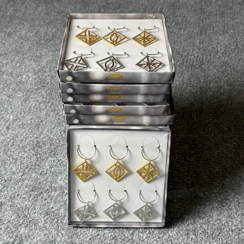 St Nicholas Square Wine Charms Lot Of 13 Sets Shine Bright‎ Gold Silver New